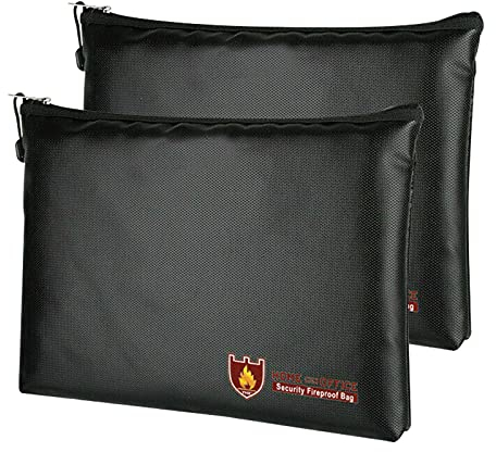 2 Stück Feuerfeste Dokumententasche 34x25cm,Wasserdichte Feuerbeständige Tasche,Tresor Feuerfest Geldscheine Aufbewahrung, Große Kapazität Aktentasche Für Dokumente/Geld/Passport/Bankdatei Und Bargeld