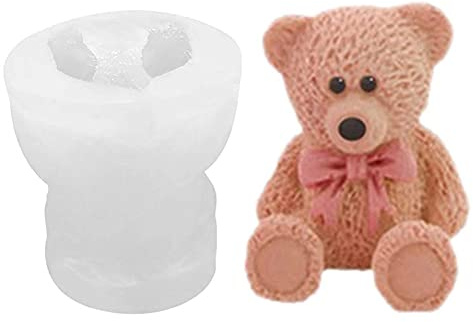 Molde para hacer jabón de vela de silicona en forma de oso de peluche en 3D, molde de vela de oso de bebé, molde de silicona reutilizable de forma de animal para chocolate con caramelo