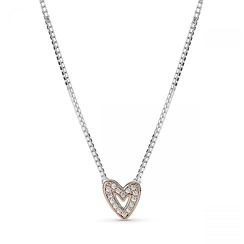 Pandora Sparkling Freehand Heart Necklace - 14k Rose Gold & Cubic Zirconia - Gift for Her - No Box