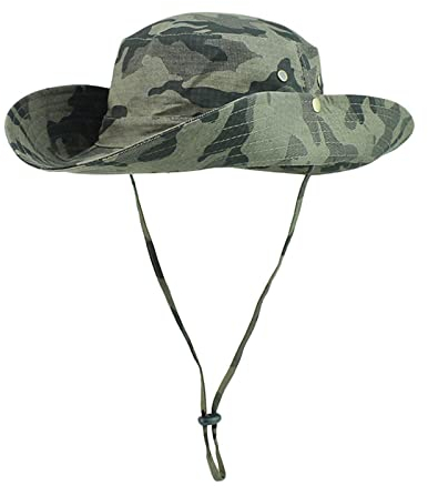 VanderHOME Outdoor Hut Herren Sonnenschutz Boonie Hat mit Kinnband Camouflage Sonnenhut Herren UV Schutz Faltbar Safari Hut für Aufstieg Camping