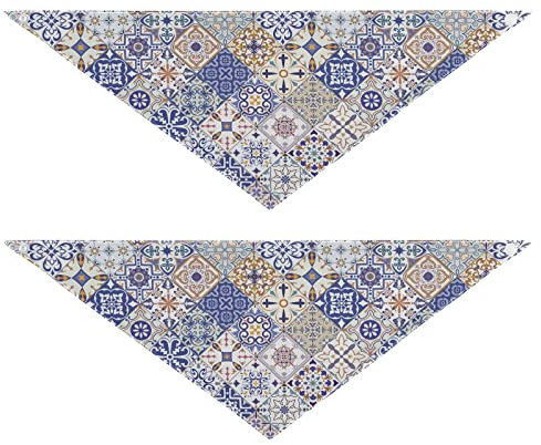 2 Stück Hundehalstücher Haustier Bandana Schal Druckknopf Dreieck Lätzchen Halstuch Set Haustier Urlaub Zubehör Dekor für kleine bis große Welpen Hunde Katzen kleine Mandala Geometrie