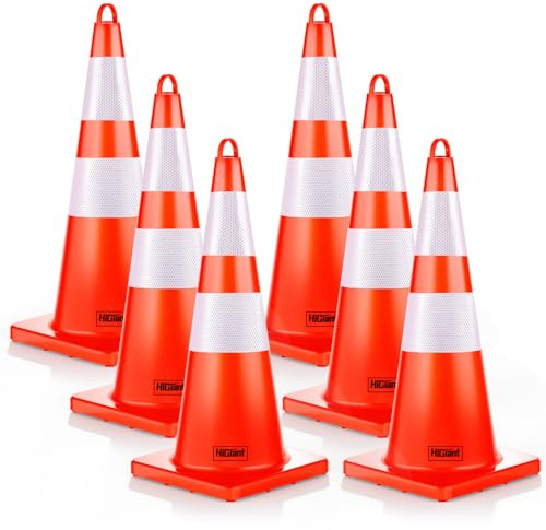 [6 Pack] HiGiant 28 inch Traffic Safety Cones with Reflective Collars, Sturdy Orange PVC Cones for Road Safety, Parking lot and Driving Training