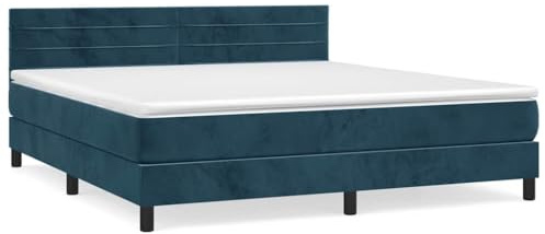 XHNIFBN Boxspringbett 180x200 Dunkelblau Samt, höhenverstellbares Kopfteil, Taschenfederkernmatratze & Topper, mittelhart, für Schlafzimmer und Gästezimmer