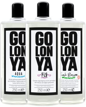 Golonya - FRESH BLOSSOM - FIG - AQUA - Tre Flaconi Acqua di Colonia - Kolonya 3x250 ml - Rinfrescante - Intenso - Sentore Floreale, di Fico, Marino - Profumo unisex
