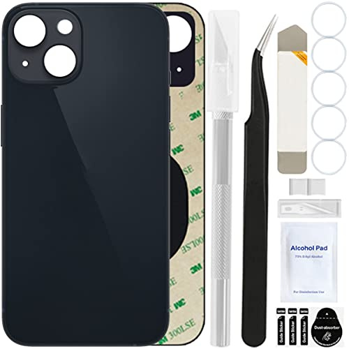 ZHUROUPU Baksidesskydd glasersättning kompatibel med iPhone 13, professionell reparationsverktygssats, förinstallerat lim och gummiband (6,1 cm/midnatt)