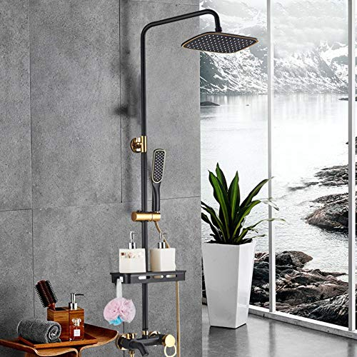 Dusche Regendusche Set | Hochwertiges Duschset aus Messing | Schwarz & Gold | Einstellbare Höhe | 1,8 GPM | Anti-Wickel-Schlauch