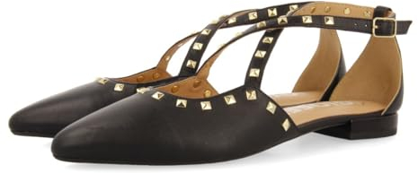 GIOSEPPO Bailarinas DE Piel Color Negro con Punta Fina Y Detalle DE TACHAS para Mujer Garcon