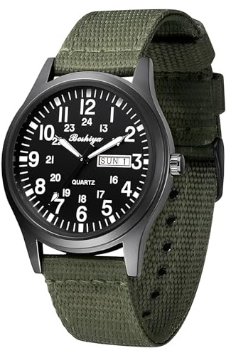 BOSHIYA Men's Military Tactical Field Watches Outdoor Sports/Work Watch Waterproof Analogue Quartz Watches Minimalist Lightweight Nylon Watch - Imported Japanese Movement/40mm Waterproof/Date Display