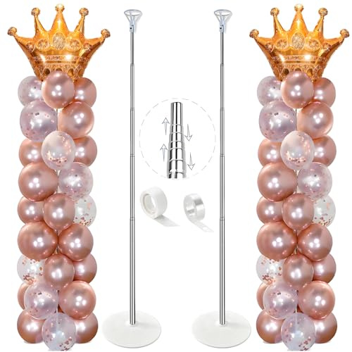 GIMCALO Balloon Column Stand Kit Set of 2, 7ft Height Adjustable Balloon Arch Kit, Metal Telescopic Pillar Balloon Stand, Birthday Party, Graduation, Wedding Christmas Decorations