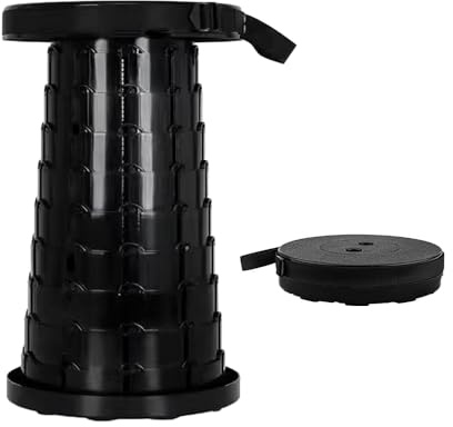 Voarge Nero Sgabello da campeggio portatile telescopico portatile, per campeggio, montagna, giardinaggio, esterni, interni, carico 400LB