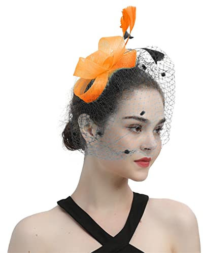 Fascinator Damen, Fascinator Damen Hut Mesh Feder Kopfbedeckung für Tee Party Hochzeit Cocktail Schleier Hüte Haarnadel Kirche Wedding Derby Mädchen Frauen Tea Party Haarschmuck Stirnband
