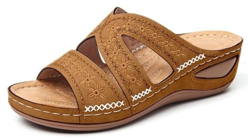 FloAPa Orthopedic Sandals for Women Summer Leather Sandal Open Toe Platform Shoes Boho Sandals with Arch Support for Relieve Bunion Pain,004,42EU