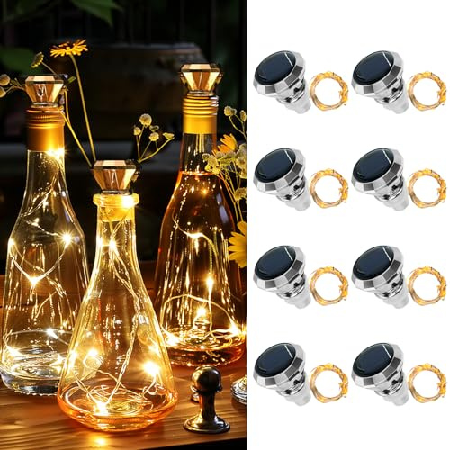 Apritsce Flaschenlicht Solar, 8 Stück LED Korken Flaschenlicht, 2m 20LEDs Lichterkette Korken Außen Solar, Lichterkette Flasche Für DIY Deko, Party, Garten, Hochzeit Deko