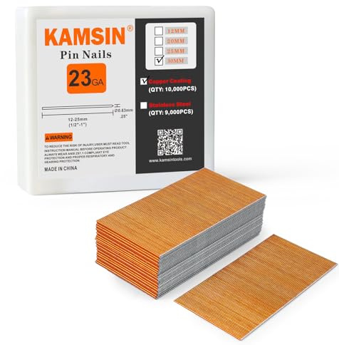 KAMSIN P630 - Clavos de calibre 23 de 1-3/16 pulgadas (30 mm) sin cabeza, revestimiento de cobre, ideal para muebles, armarios, decoración de interiores (10,000 piezas)