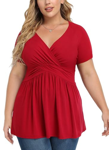 TIANZHU Camisetas casuales de manga corta para mujer, talla grande, de verano, holgadas, con cuello en V