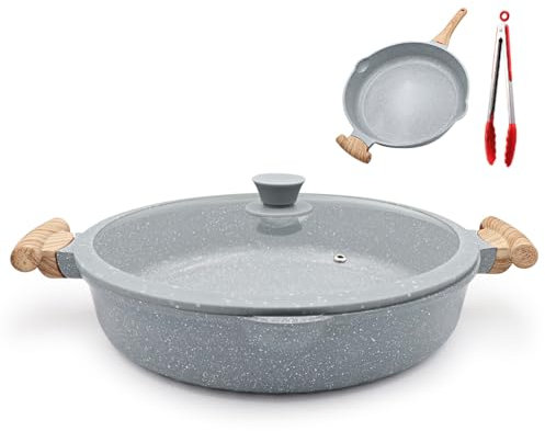 AIKENBBKK Padella in Ceramica 2 in 1 con Coperchio Padella con Rivestimento Antiaderente in Ceramica da 32 cm, Atossica, Senza PTFE e PFOA- Blu