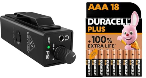 Behringer POWERPLAY P2 Ultra-Compact Personal In-Ear Monitor Amplifier & Duracell Plus AAA Batteries (18 Pack) - Alkaline 1.5V - Up To 100% Extra Life