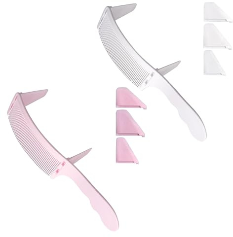 Peine de posicionamiento de corte de pelo, curvado, parte superior plana, profesional, herramienta de corte de pelo, herramienta de corte de pelo en forma de S para hombres, 2 unidades (blanco, rosa)