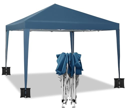 WOLTU Pabellón de Jardín Cenador Plegable Pérgola Cuadrada con Diseño Pop Up Carpa con Cubierta Tela Oxford Hecho de Tubos Metales, 3x3 m, 4PCS Bolsas de Arena Vacía para Carpas,Azul