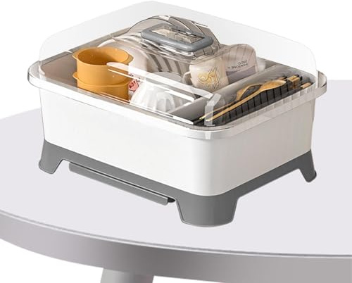 Égouttoir à vaisselle avec couvercle, égouttoir compact pour couverts, porte-bouteille d'allaitement avec boîte de rangement pour le séchage, étagère de cuisine pour assiettes et tasses