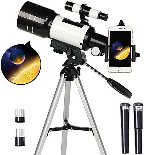 CRBUDY Astronomisches Linsenteleskop für Kinder und Anfänger, 70-mm-Teleskop mit Sucher, verstellbarem Stativ, Smartphone-Adapter für Erwachsene und Kinder