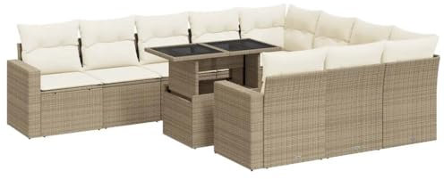 vidaXL Loungegrupp för trädgården m. dynor 11 delar beige konstrotting