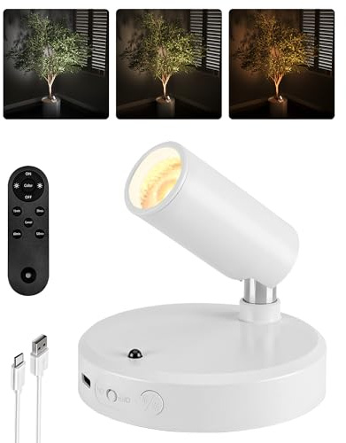 EZVALO Spot Light Indoor, Wireless Picture Lights with Remote, Mini Display Light, Uplighting Indoor for Artwork, Tree, Painting, Portrait (1-Pack White)