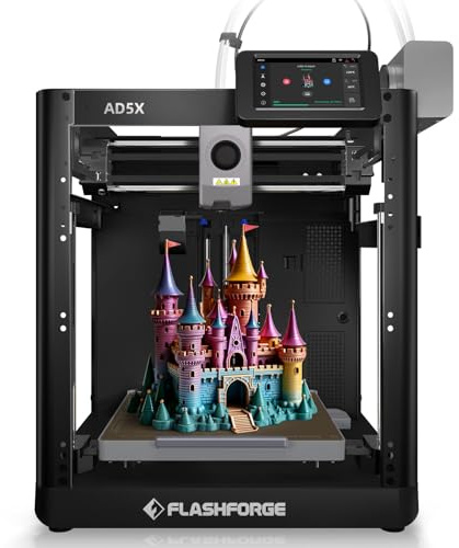 FLASHFORGE AD5X Multi-Color 3D Printer with IFS, 600mm/s High Speed, 300°C High Temp Direct Extruder, Fully Auto Leveling, All Metal CoreXY,4-Color Printing for PLA-CF,PETG-CF, 220x220x220mm