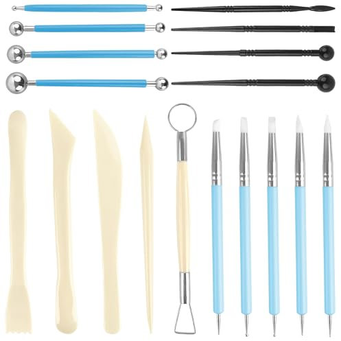 Modellierwerkzeug 18 Stück Ton Werkzeug Mehrfachnutzung Modelierwerkzeugset Töpferwerkzeug Modelierwerkzeugset für DIY Kunsthandwerk Anfänger, Profis, Bildhauerei, Gravur, Prägung, Maniküre