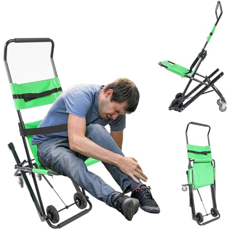 Tragbarer Treppenlift, Treppenstuhl Senioren mit Sicherheitsgurten, Verstellbare Reiserollstuhl Manueller Transport Treppenstuhl für Behinderte Erwachsene ältere Menschen und Behinderte (Grün)