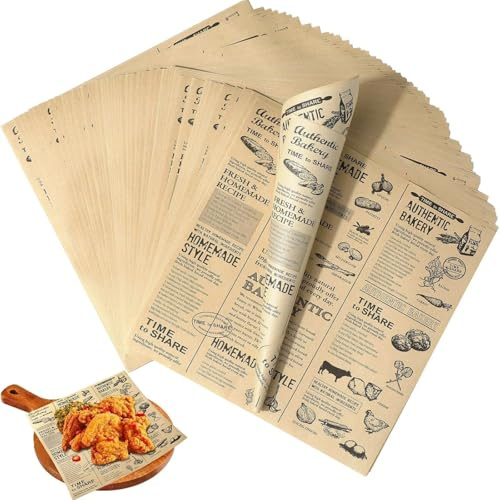 Surflyee 120 Feuilles Papier Emballage Alimentaire, 25 x 25CM Papier Journal Alimentaire, Papier Alimentaire, Emballage Alimentaire pour Burgers, Frites, Sandwichs, Pizza