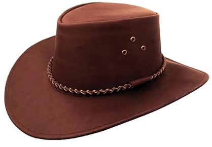Outbacker Cowboy Leder-Hut mit Rundkordel und geschwungener Krempe in braun und schwarz, Größe S und XXL Farbe braun, Größe S | 54-55 cm