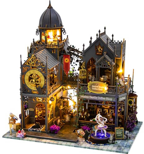 inaepeak Miniatur Haus Selber Bauen, 3D Puzzle Puppenhaus Holz Haus, Puppenhäuser Haus Kit mit LED Licht, DIY Miniaturhaus Bausatz für Erwachsene, Bücherregal Deko Bastelset Geschenken (Huoluo Castle)
