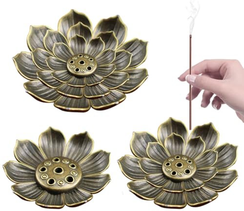 VONJUMA 3 Pezzi Porta Incenso Loto Porta Incenso Per Bastoncini Bruciatore Incenso In Metallo Bruciatore 6 Fori Brucia Incenso Con Raccoglitore Cenere Per Decorazioni La Casa E Lo Yoga