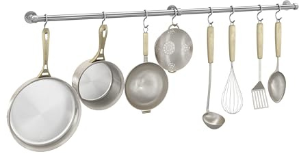 ROTHLEY Hängendes Topfregal Aufhänger: 100 cm Edelstahl Topf- und Pfannenaufhänger Topfregal Wandmontage Hängende Töpfe und Pfannen Rack Topfaufhänger für Küchenwand Küchenschiene mit Haken (gebürstet