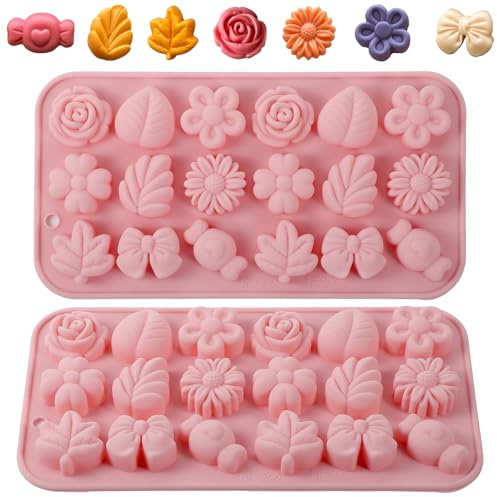 Silikonformen Gießformen 2 Stück Blume Silikon Seifen Form Silikonform in Blumenform Pralinenform Silikon Schmetterlings und Krawatten Silikonformen 3D DIY Silikonform Kerzen Gießen Formen Rose Blume