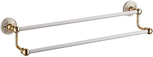 Portasciugamani a doppio palo, portasciugamani bianco e oro, barra portasciugamani in alluminio antiruggine, foratura libera per bagno, cucina, ufficio. Foratura libera/D/50 cm (20 pollici) Il nuovo