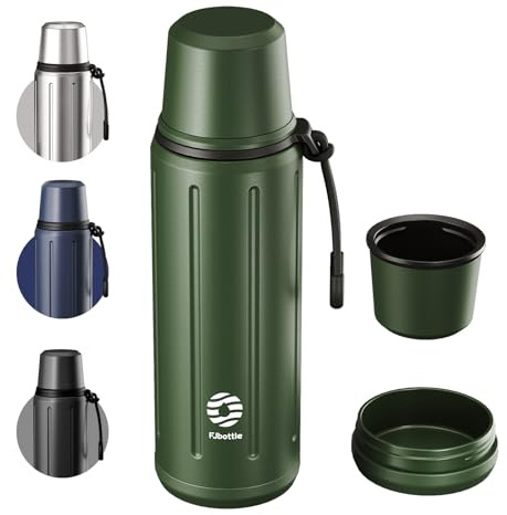 Healter 1L Thermo Café Isotherme avec Tasse(72h Froides et 24h Chaudes) Termosse Cafe Chaud avec Fond Amovible et Thé Filtre sans BPA Pour les Déplacements, le Bureau et l'école(Vert)