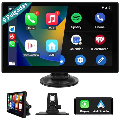 AWESAFE 9”Pantalla CarPlay Coche/Android Auto/MirrorLink Inalámbrico, Reproductor de Coche Pantalla Tactíl Admite Cámara Trasera/Bluetooth/SIRI/Asistencia de Voz/Google/USB/SD/FM/Sin Instalación