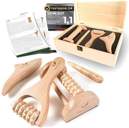 PALURA® Massageroller Holz Set – Faszienrolle – Massage Tool für Arme, Beine und Nacken – Anti Cellulite Roller - Physiotherapie Praxis Zubehör - Frauen Geschenke