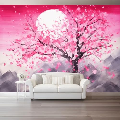 Generico Carta da Parati Panoramica 150 x 105 cm - Fiori Ad Acquerello Fiori Di Ciliegio Carta da Parati per Soggiorno Camera da Letto Ufficio, Rosa Moderna Fotomurali Murales Poster Gigante