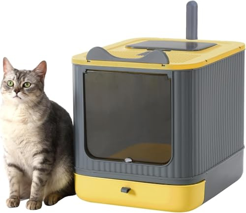 LCZLBRRD Caja de arena para gatos totalmente cerrada mejorada con tapa, caja cubierta para gatos, antisalpicaduras, fácil de limpiar, cajas de arena con cajón, 3 modos para gatos de hasta 12 libras