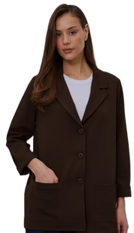 Blazer long femme élégant - veste de cérémonie légère, cardigan surdimensionné grande taille, fabriqué en Italie, marron foncé, XL