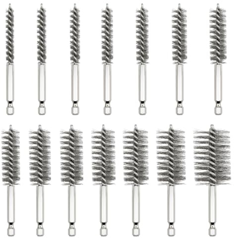 MISIQIMA 14 Stück Drahtbürste Bohrmaschine 8 mm - 25 mm, Zylinderbürste mit 1/4 Zoll Sechskantschaft, Edelstahl Drahtbürste Rund für zum Entrosten, Schleifen und Polieren