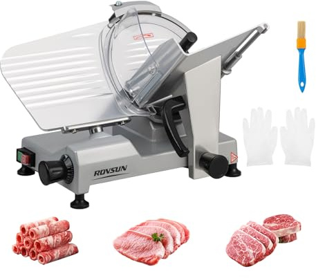 ROVSUN Commercial Meat Slicer,10inch 300W Electric Deli Slicer Machine with Upgraded Carbon Steel Blade, Frozen Food Slicer with Adjustable Thickness(0-12mm), ETL Certified for Home & Commercial