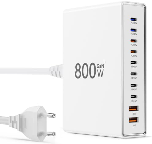 800 W USB-C-laddningsstation, 10-port laddstation(8 x USB-C och 2 x USB-A), dubbel PD PPS snabbladdare. Passar MacBook Pro/Air, iPhone 17/16/15 samt Android-telefoner