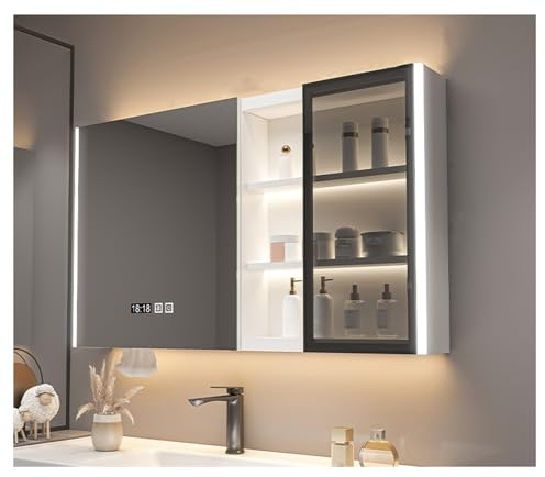 Armadietto da bagno a parete salvaspazio con specchio a 3 ante sopra la toilette soluzione di archiviazione per bagno e doccia (colore: B2 Dimensioni: L 70 x H 70)