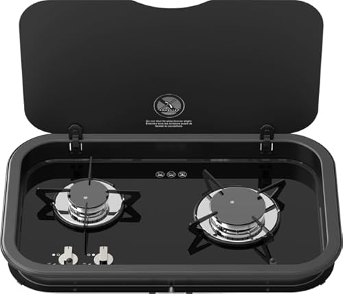 THETFORD Topline 165 Plaque de cuisson, noire, 2 feux, gaz, flamme réglable, verre, 36,1 x 57,6 x 10,6 cm