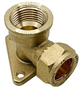 PlumbEZ 15mm x 1/2 Inch Female Compression Wall Plate Elbow for Outside Tap – Brass Wallplate Elbow Connector, Outdoor Tap Fitting, BS EN 1254-2 Approved Plumbing Joint