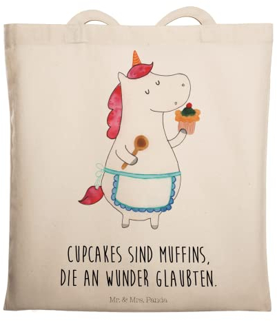 Mr. & Mrs. Panda Tasche Einhorn Küche - Geschenk, Muffin, dokumententasche, Unicorn, Strandtasche, Motivation, Träumen, Jutebeutel, Tragetasche, Tote Bag, Kuchen, Torte